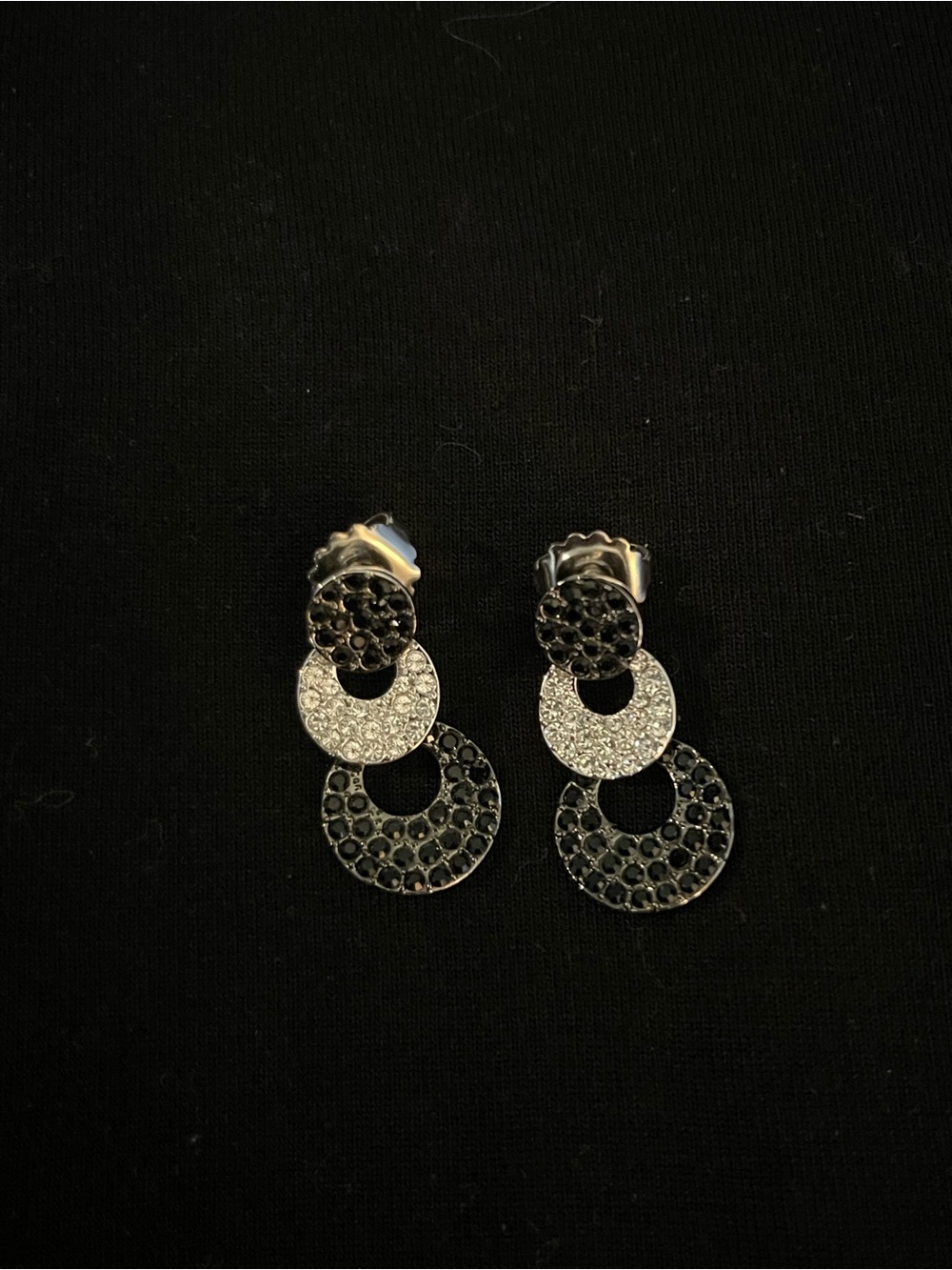 Lia Sophia Black and Silver Triple-Circle Drop Earrings